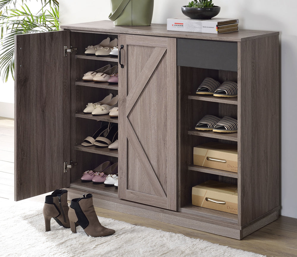 Toski Rustic Gray Oak Wood Cabinet with 2 Barn Doors