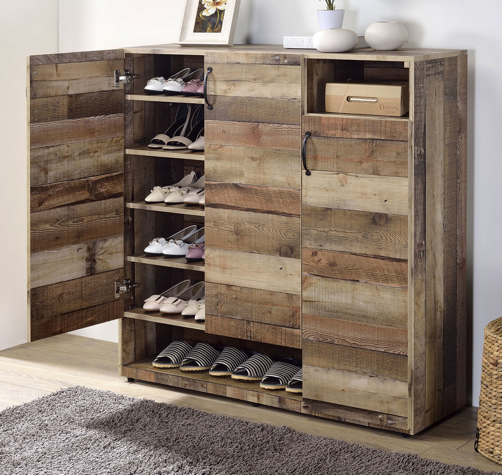 Howia Rustic Gray Oak Wood Cabinet with 2 Open Shelves