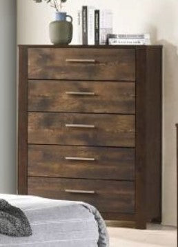 Caris Brown Wood 5-Drawer Chest