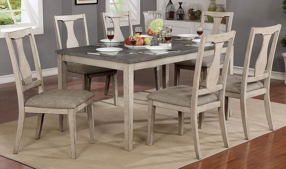 Ann 7-Pc Antique White Wood Dining Set