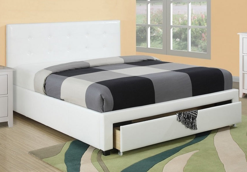 Carla White Faux Leather Full Platform Storage Bed