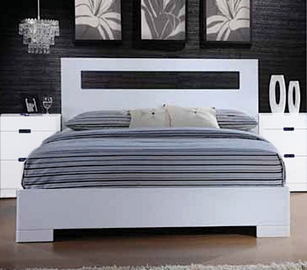 Vista Glossy White Wood Queen Bed Aetna Stores