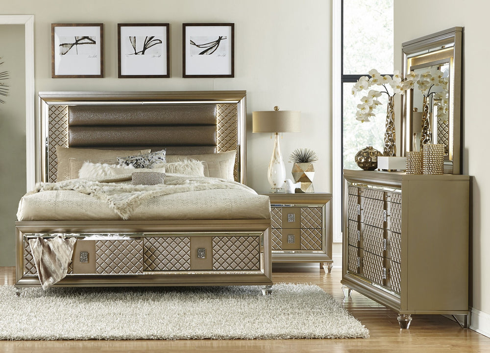 Loudon 4-Pc Champagne Metallic Wood Queen Bedroom Set