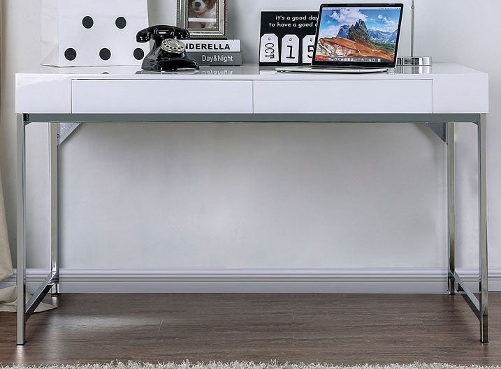 Loke White Wood/Chrome Metal Computer Desk