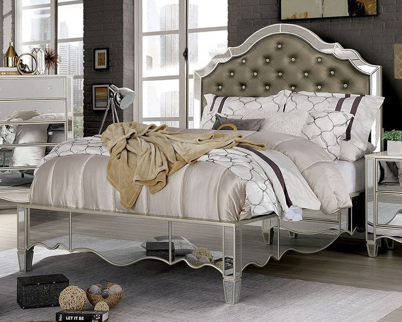 Eliora Silver Mirrored Queen Bed