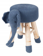 Astride Elephant Blue Fabric/Wood Kids Stool