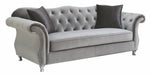 Frostine Silver Velvet Sofa with Accent Pillows (Oversized)
