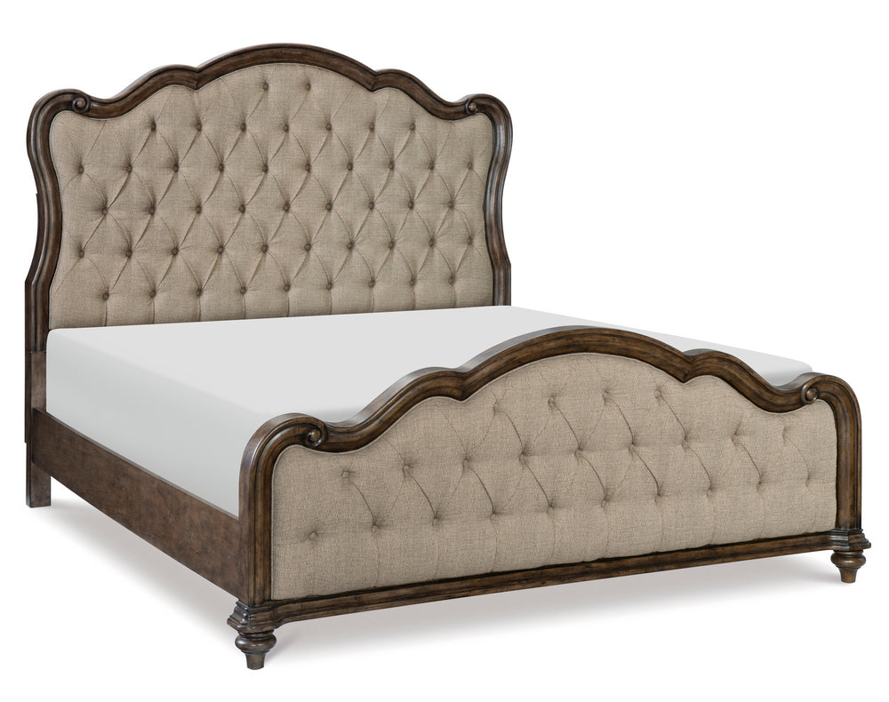 Heath Court Brown Fabric/Oak Wood King Bed