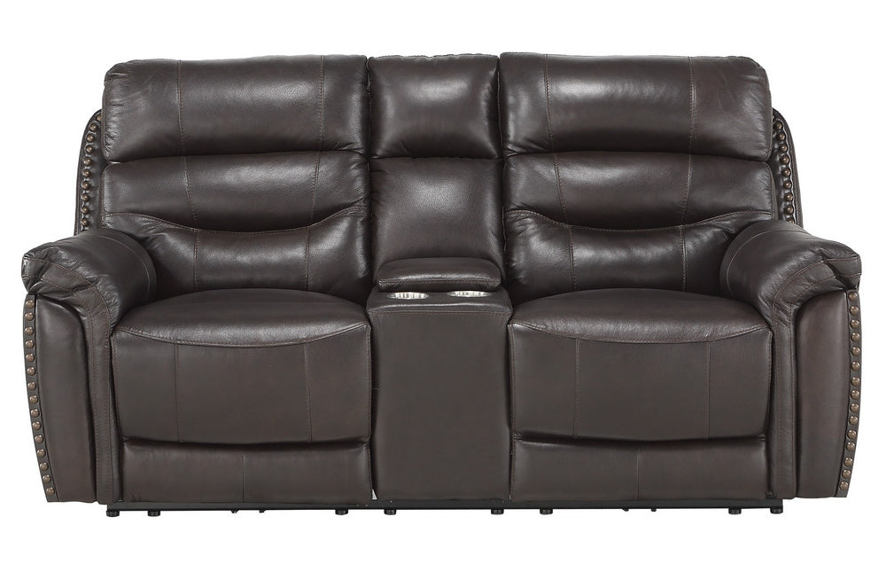 Lance Brown Leather Power Recliner Loveseat w/Console