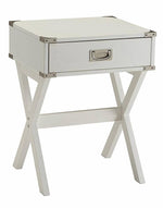 Babs White Wood End Table with Drawer & X-Shape Base