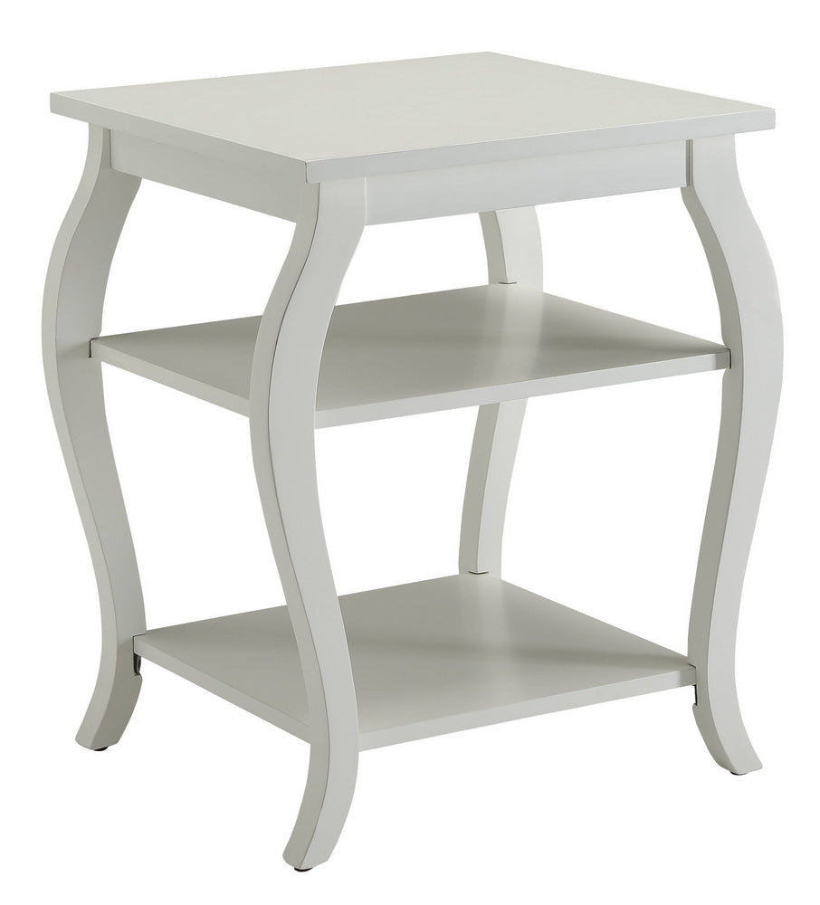 Becci White Wood Square End Table with 2 Open Shelves