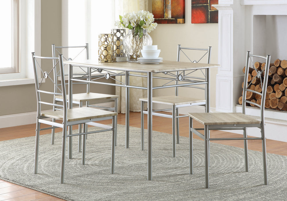 Timara 5-Pc Taupe Vinyl/Silver Metal Dining Table Set