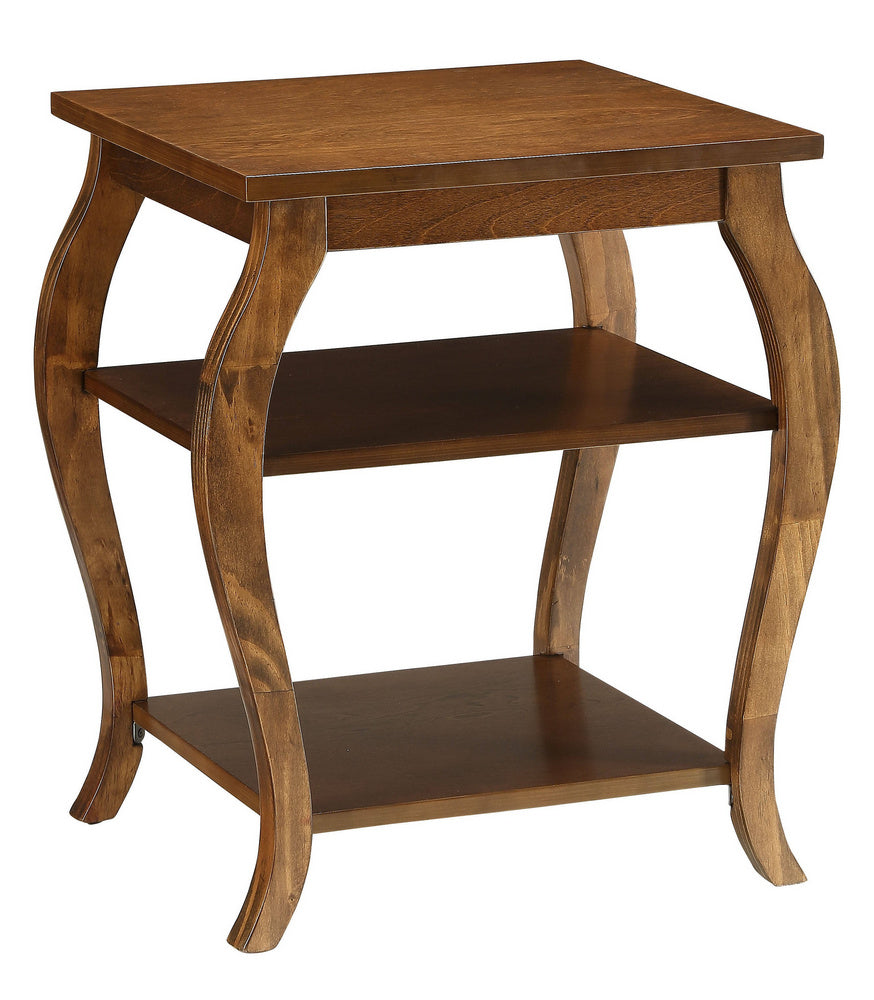 Becci Walnut Wood Square End Table with 2 Open Shelves