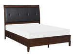 Cotterill Dark Cherry Wood/Black Faux Leather Queen Bed