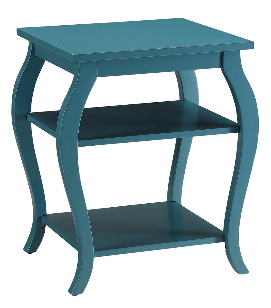 Becci Teal Wood Square End Table with 2 Open Shelves