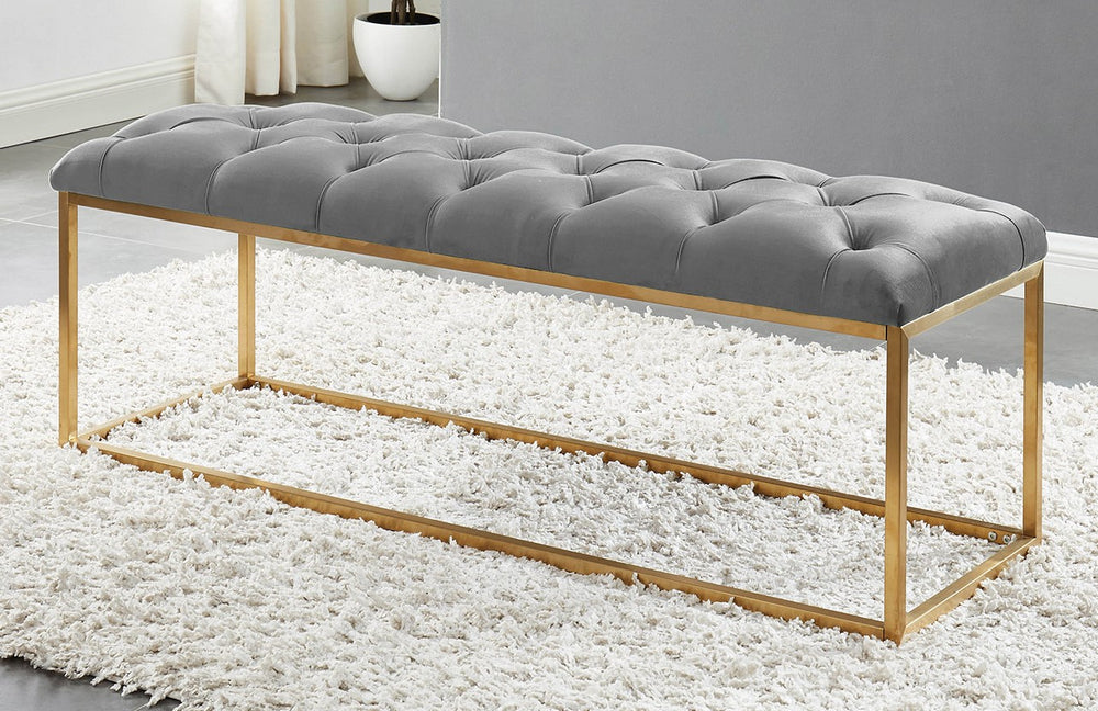 Krystle Grey Velvet/Gold Accent Bench