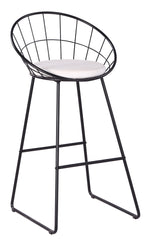 Nordic White Faux Leather/Black Metal Bar Stool