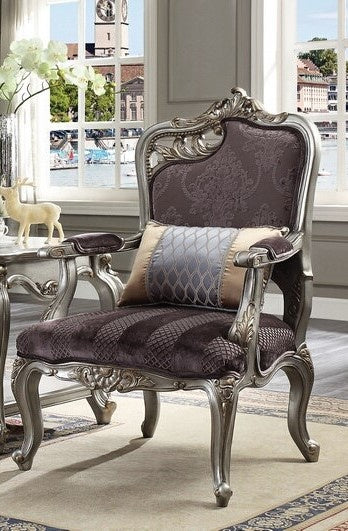 Picardy Antique Platinum Finish Velvet Chair with LAF Leaves