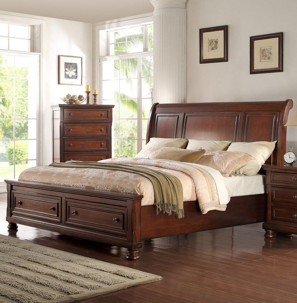 Alessa Cherry Wood Queen Bed (Oversized)