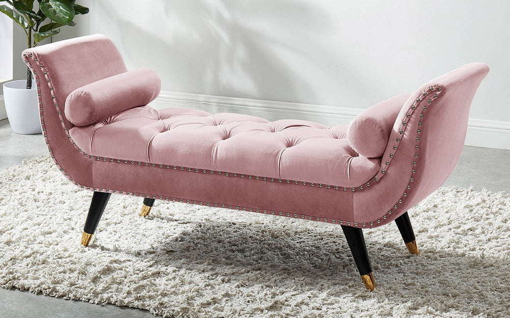 Marjory Pink Velvet Accent Bench with Nailheads