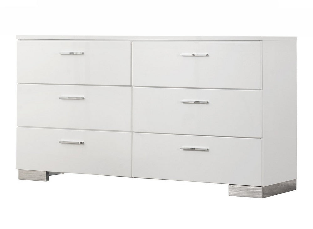 Felicity Glossy White Wood 6-Drawer Dresser