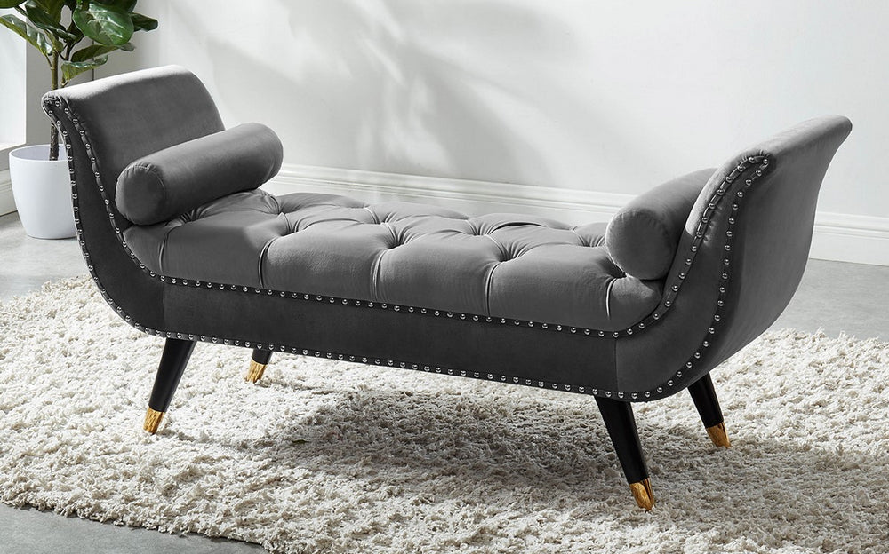 Marjory Grey Velvet Accent Bench with Nailheads