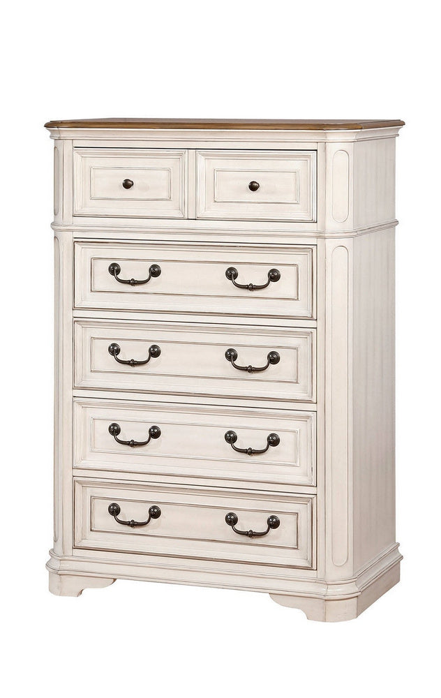 Pembroke Antique Whitewash Wood 5-Drawer Chest