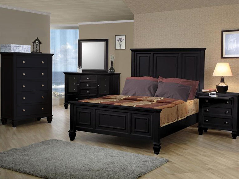 Sandy Beach 5-Pc Black Wood Cal King Panel Bedroom Set