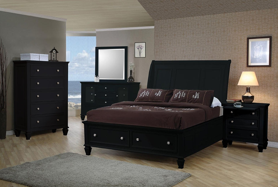 Sandy Beach 5-Pc Black Wood King Sleigh Storage Bedroom Set