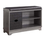 Abrion Distressed Grey/Black Shoe Rack with Upholstered Seat