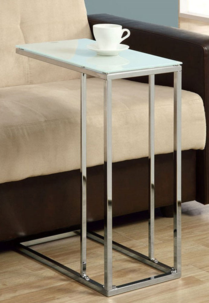 Allie White Frost Tempered Glass/Metal Snack Table