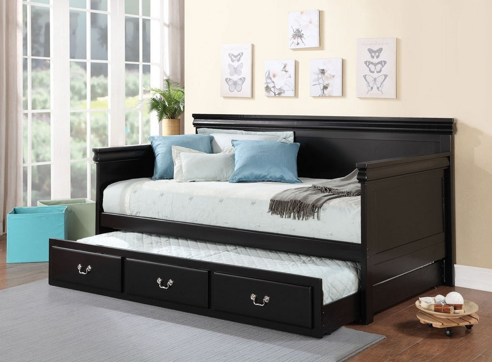 Bailee Black Wood Twin Daybed with Trundle