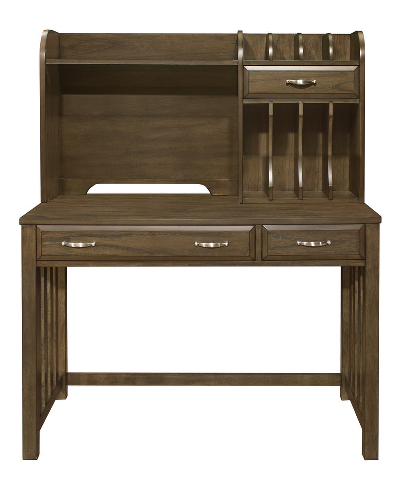 Blanche Brown Gray Wood 2-Drawer Desk with Hutch