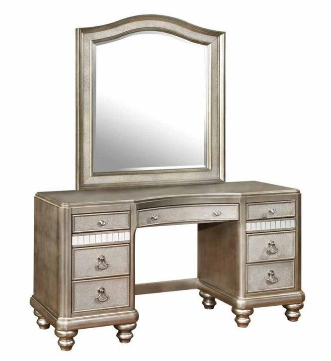 Bling Game Metallic Platinum Wood Vanity Desk with Mirror