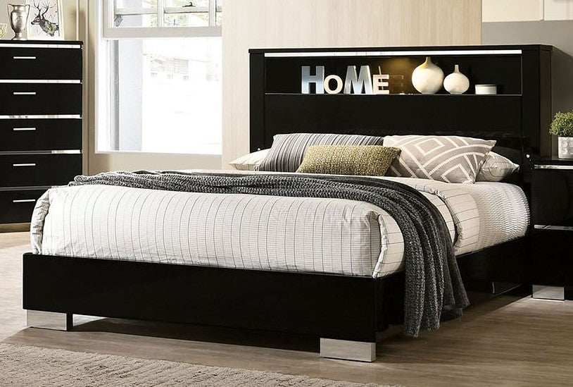 Carlie Black Wood Queen Bookcase Bed