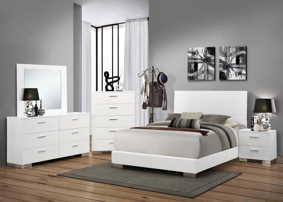Felicity 5-Pc Glossy White Queen Panel Bedroom Set