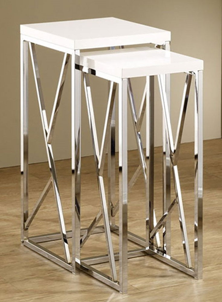 Claudette 2-Pc White Wood/Metal Nesting Table Set