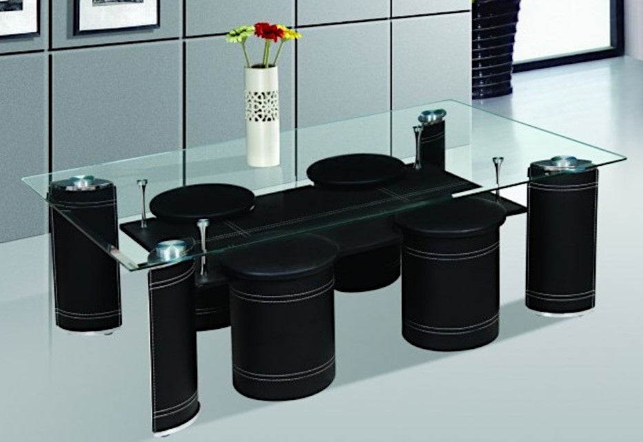 Dorothea 5-Pc Glass/Faux Leather Table Set