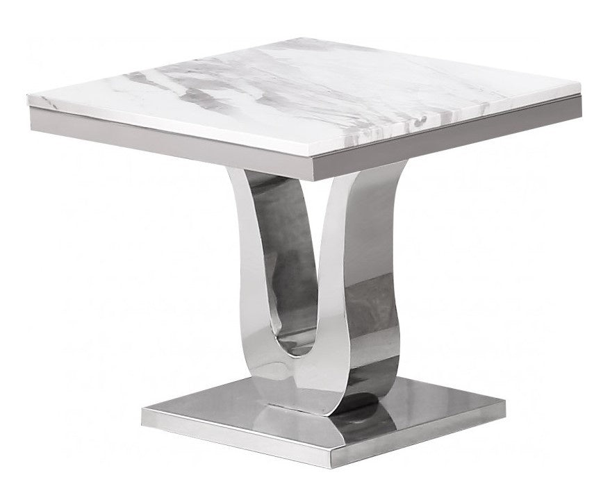 Tovia White Faux Marble/Chrome End Table
