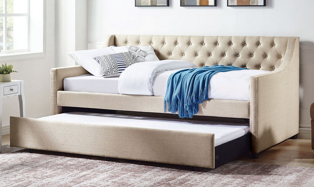 Emmy Beige Fabric Full Daybed with Trundle