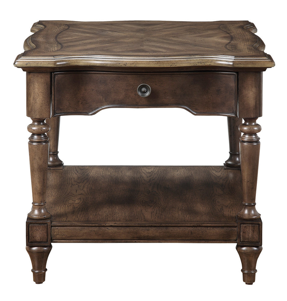 Heath Court Brown Wood End Table with Drawer & Shelf