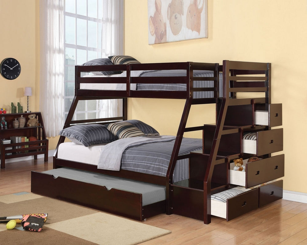 Jason Espresso Twin/Full Bunk Bed with Storage Ladder & Trundle