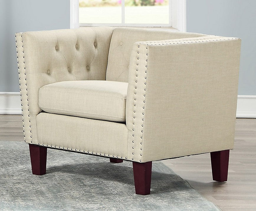 Kathie Beige Linen Accent Chair with Nailheads