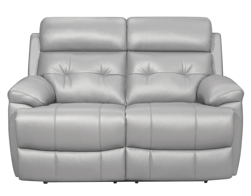 Lambent Silver-Gray Leather Manual Recliner Loveseat