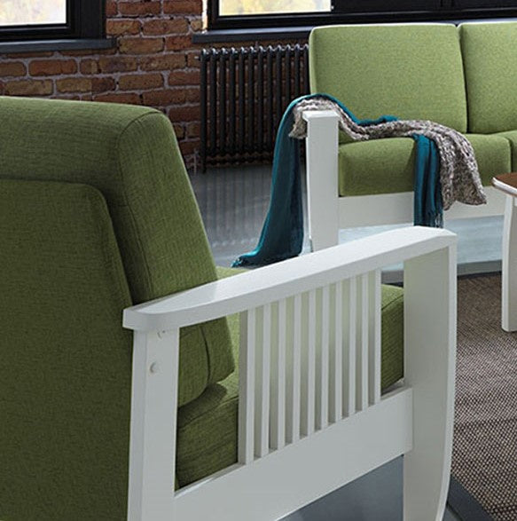 Lavena Green Fabric/White Wood Chair