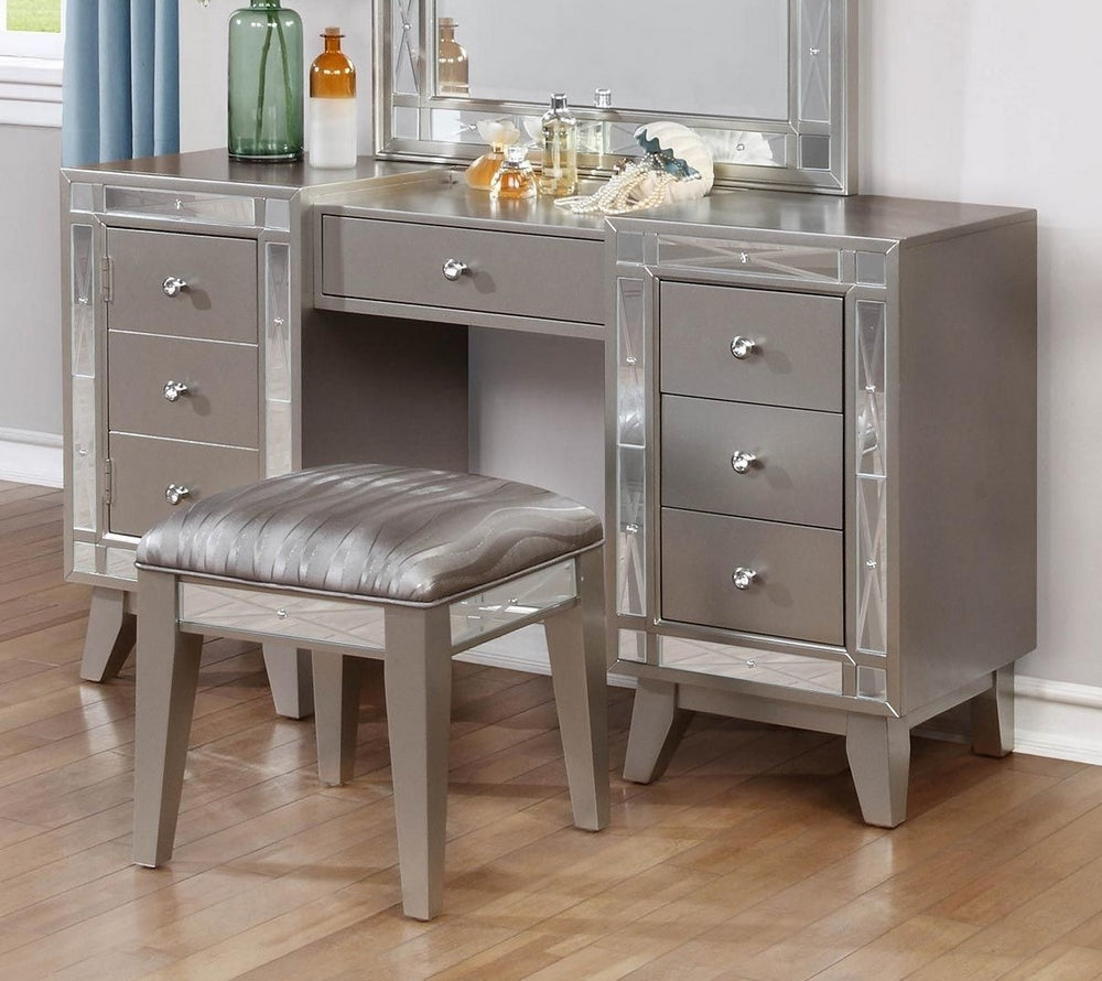 Leighton Metallic Mercury Wood Vanity Desk with Stool