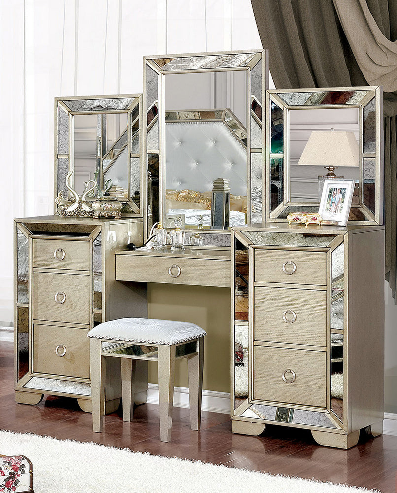 Loraine Champagne Wood/Mirror Vanity Set