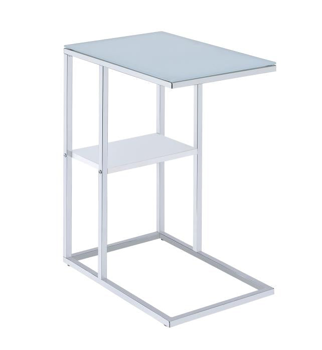 Marianna Chrome Metal Snack Table with Frosted Glass Top