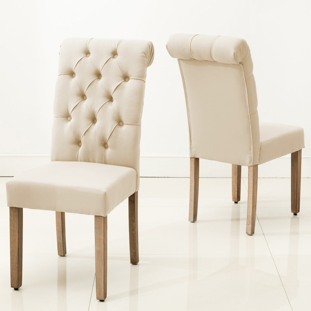 Natalie 2 Ivory Linen Fabric Side Chairs