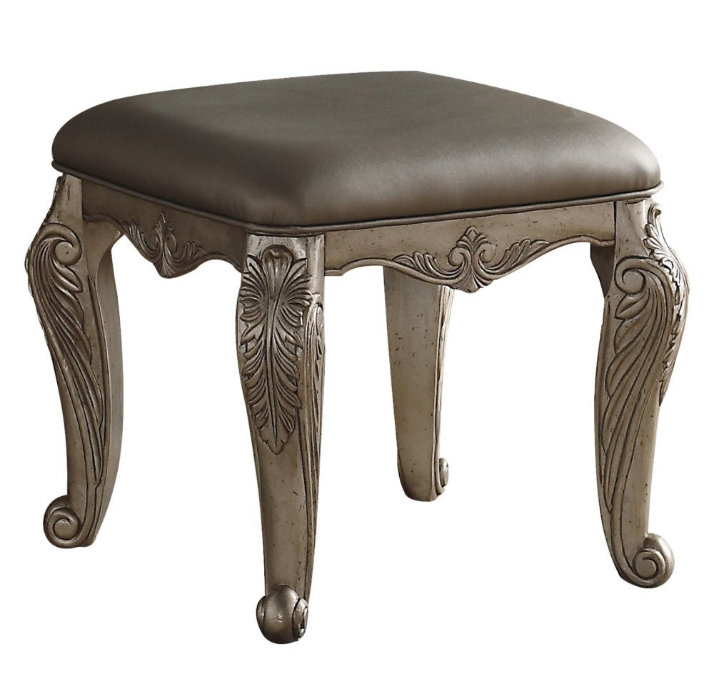 Northville Antique Silver PU Leather Vanity Stool